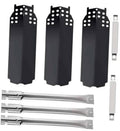 Perforated black burner covers with mounting pieces and stainless crossover tubes