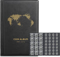 Black coin album with dotted world-map emblem, coin pocket inserts, and 340 coins