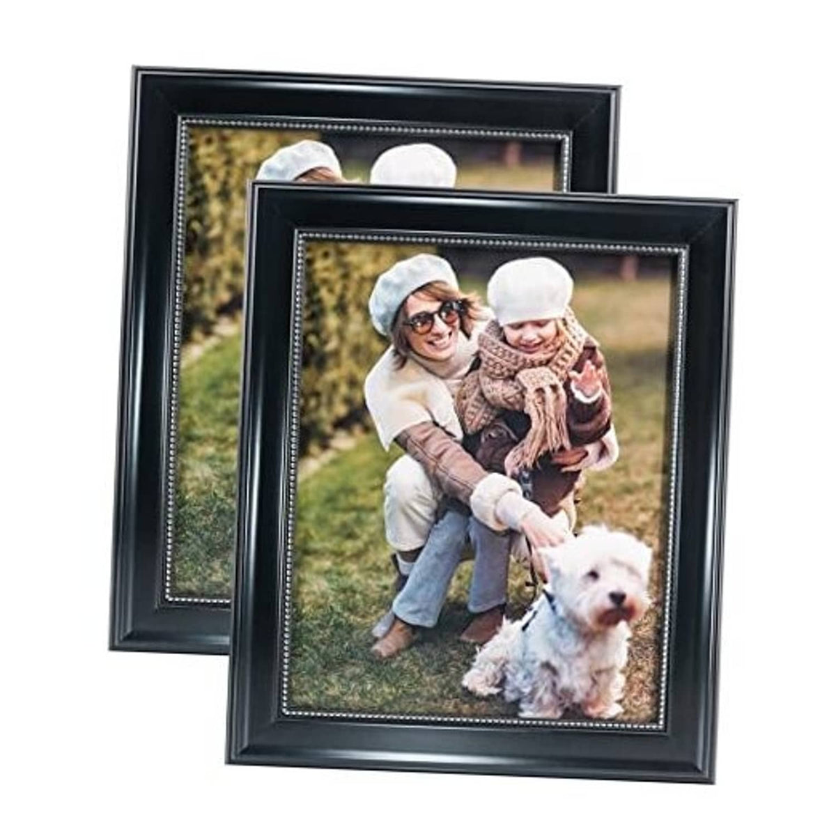 Black 8x10 picture frames with silver-bead border, real glass front, 2-pack