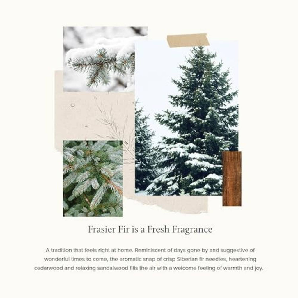 Frasier Fir candle fragrance card with pine and winter collage design