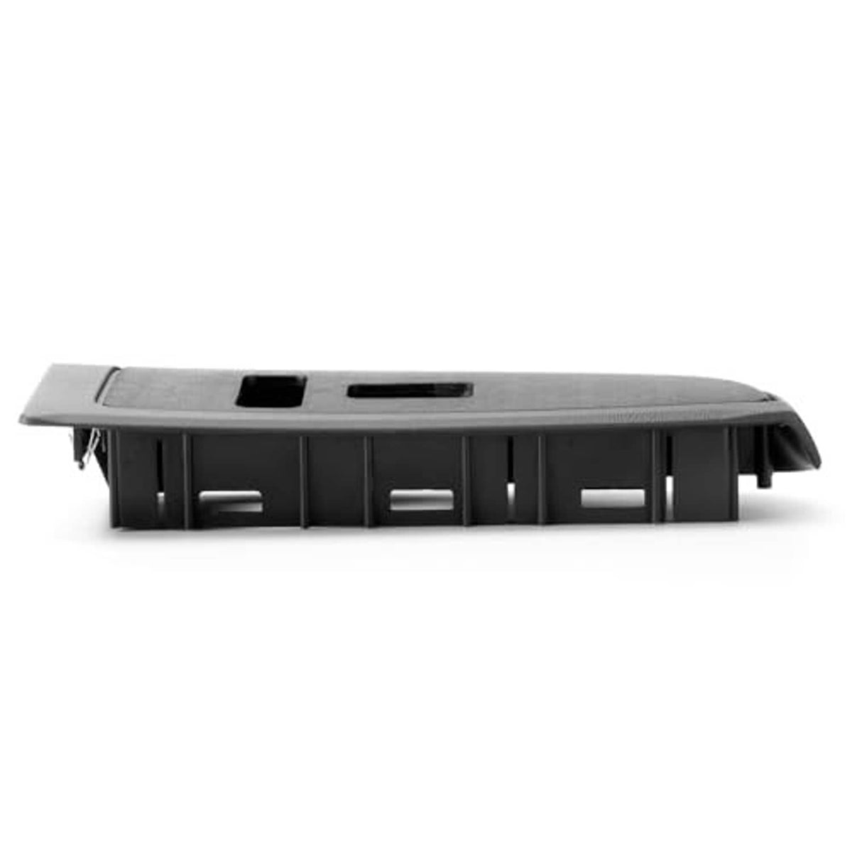 Window switch bezel cover, underside view with cutouts and mounting clips