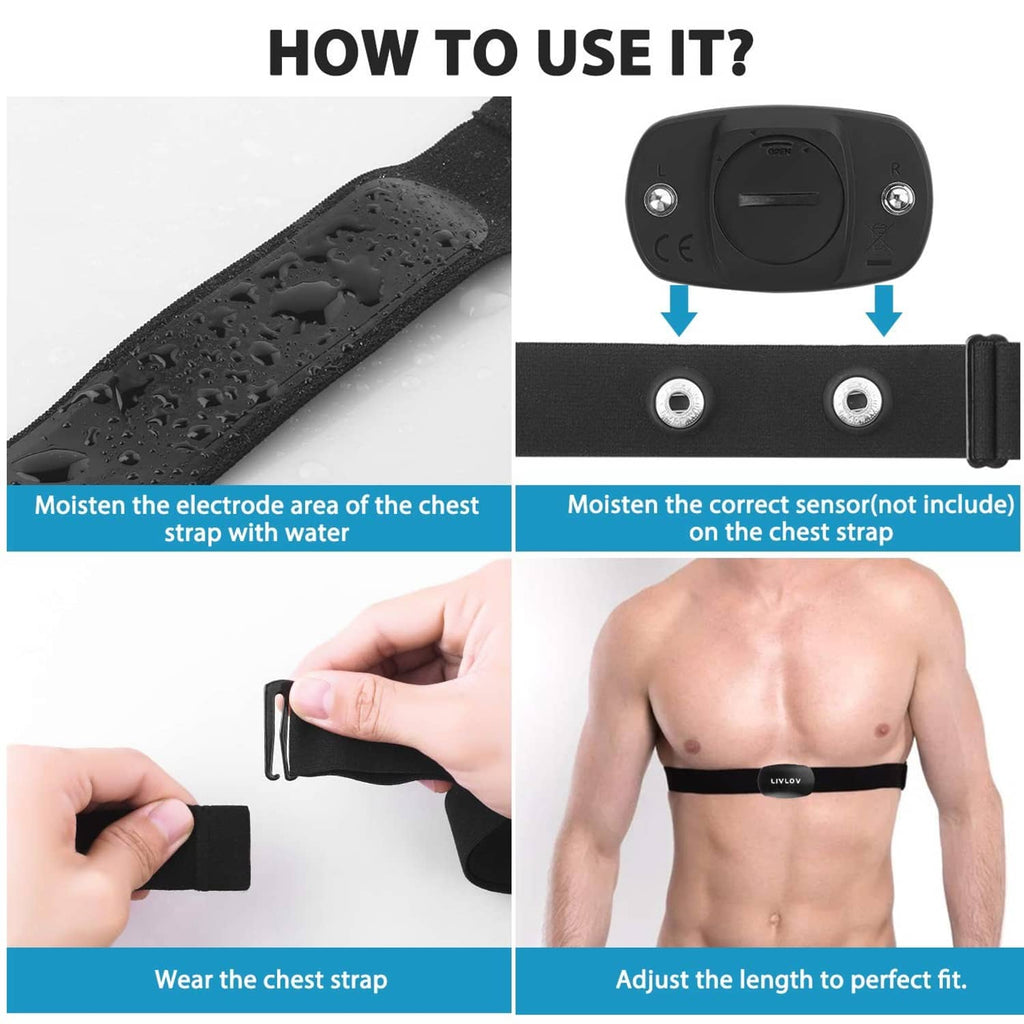 Black elastic chest strap with electrode area and adjustable buckle