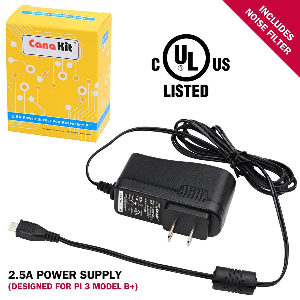2.5A power supply with AC plug and cables, UL listed marking