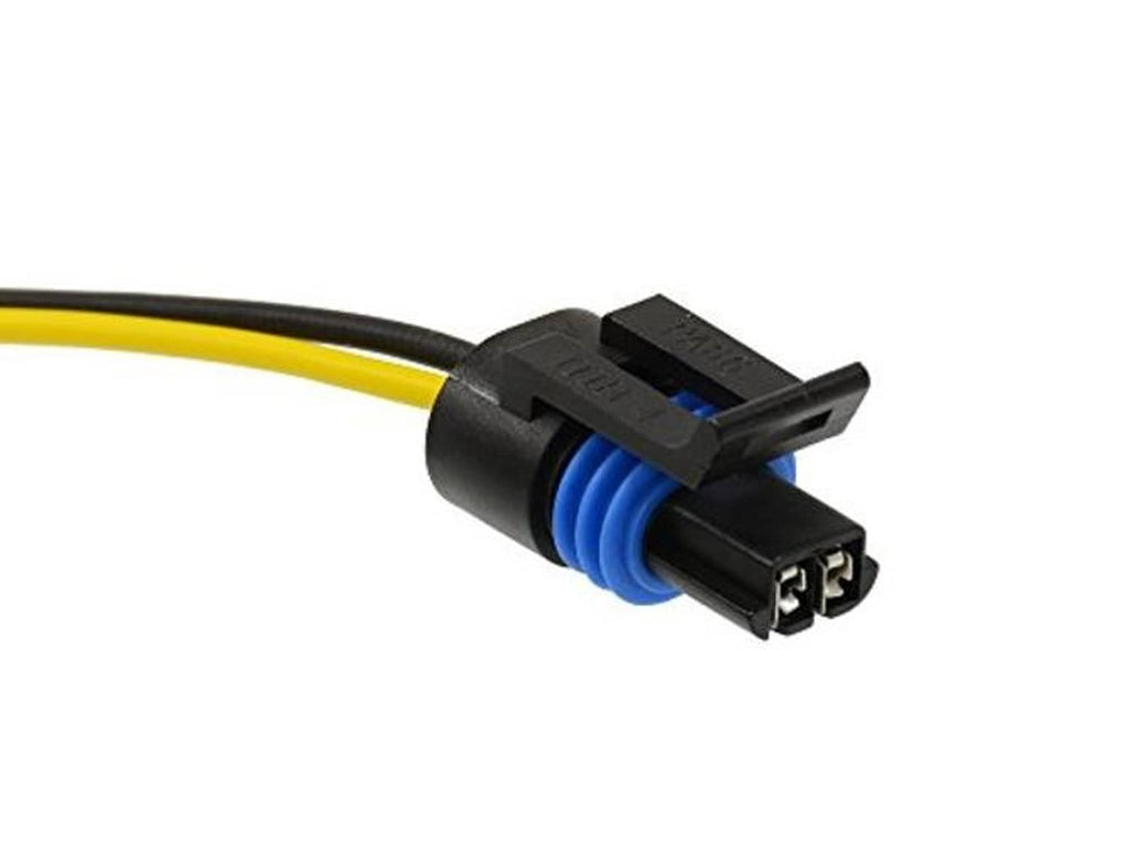 Wire pigtail connector, black and blue seal, yellow/black leads, two-pin plug