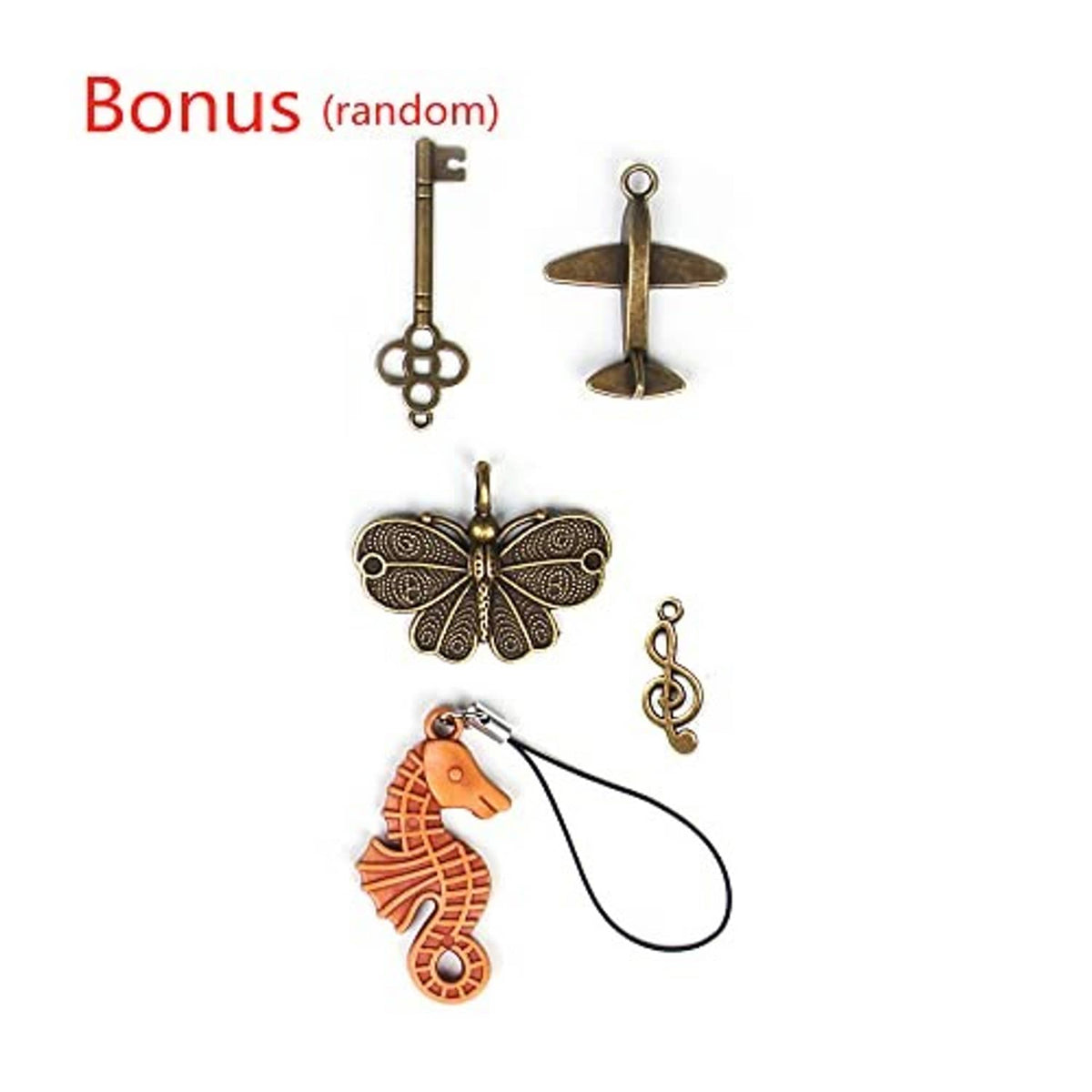 Random bonus keychain charms with small metal split key rings