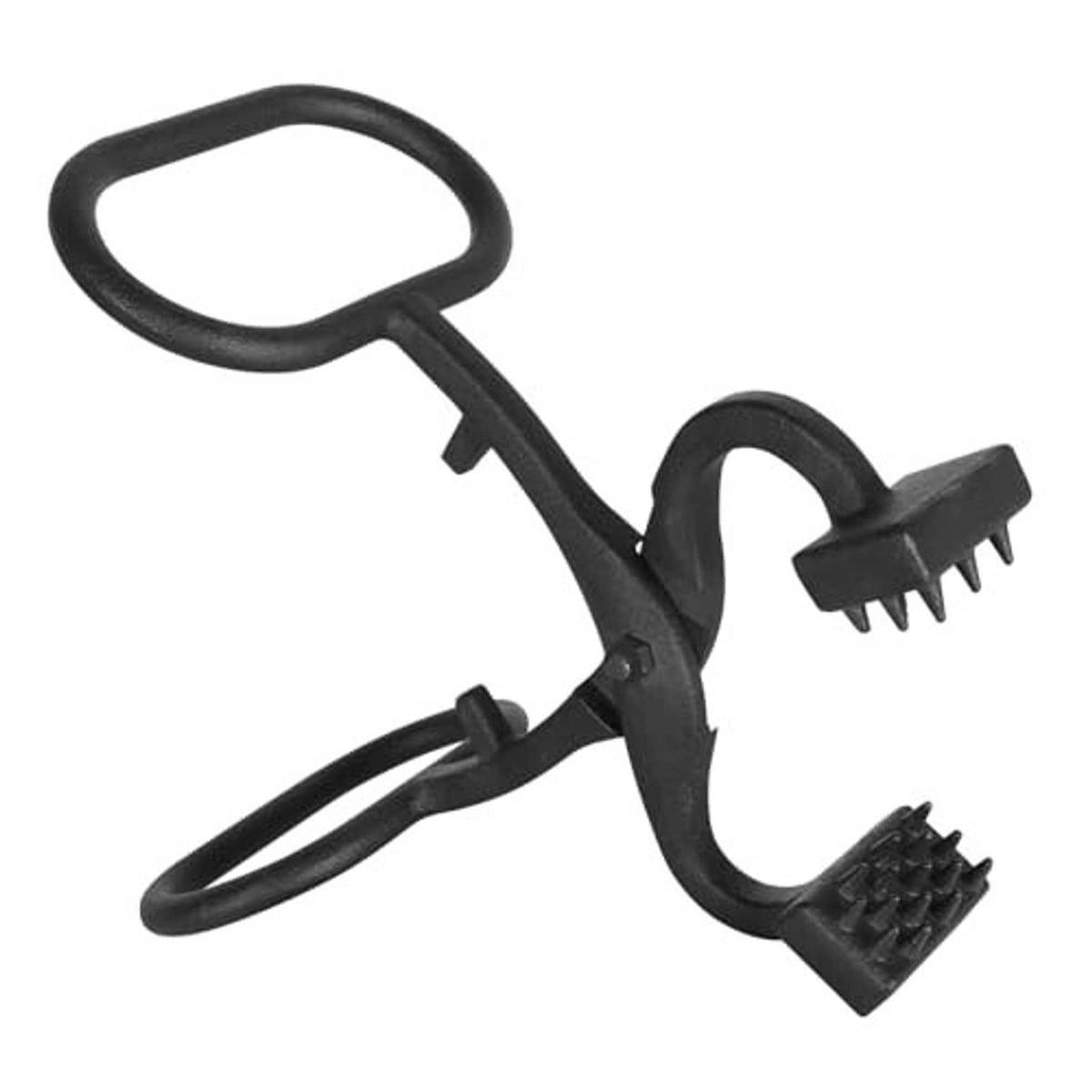 Claw-style hide puller with loop hand grips and serrated teeth for pulling hide