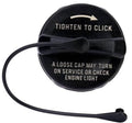 Fuel tank filler cap with tighten-to-click arrow and service-check text