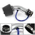 Aluminum cold air intake kit with cone air filter, curved pipe, and blue silicone hose