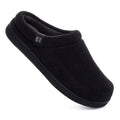 Black ribbed corduroy slip-on house slipper with cushioned collar and rounded toe