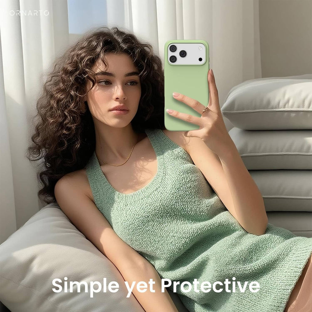 Matcha green slim iPhone case in liquid silicone finish with camera cutout
