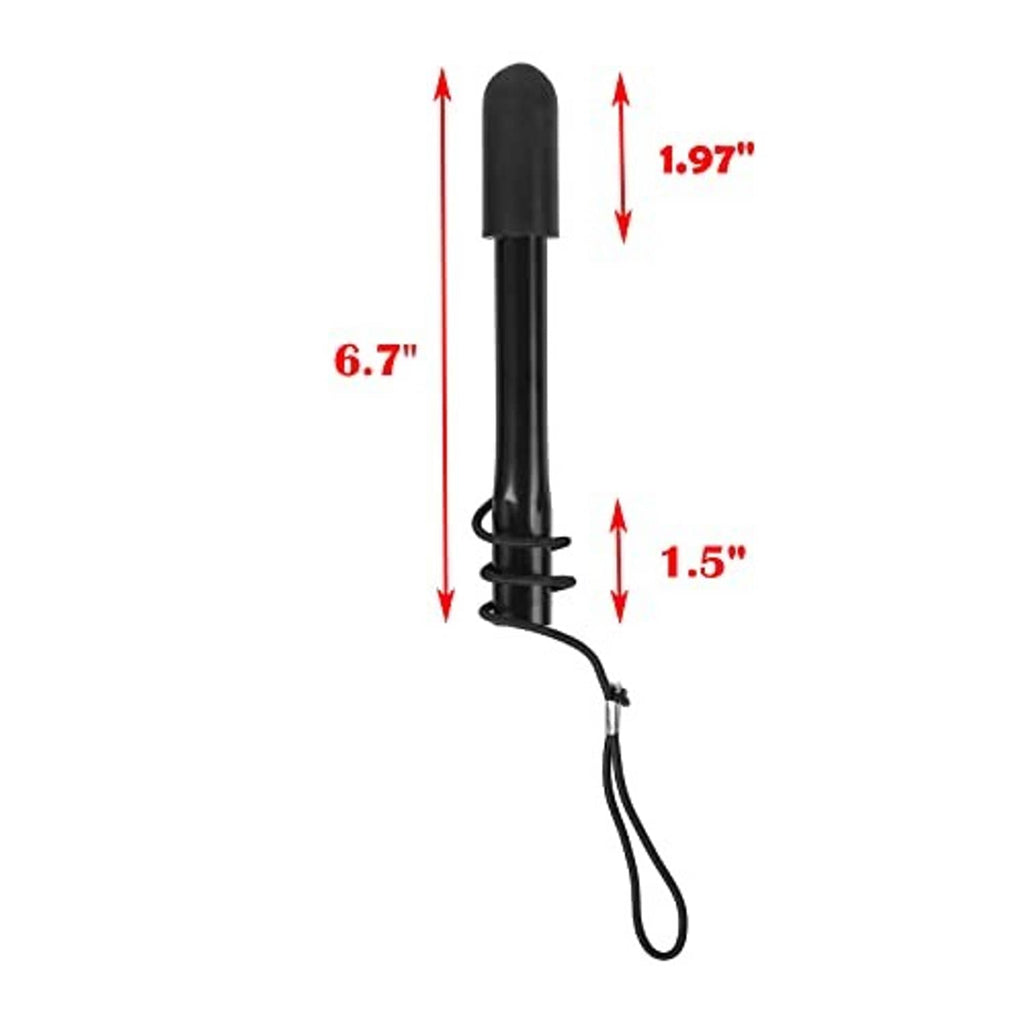 Wheelchair brake handle extension with black rod, rubber end, and attached pull lanyard
