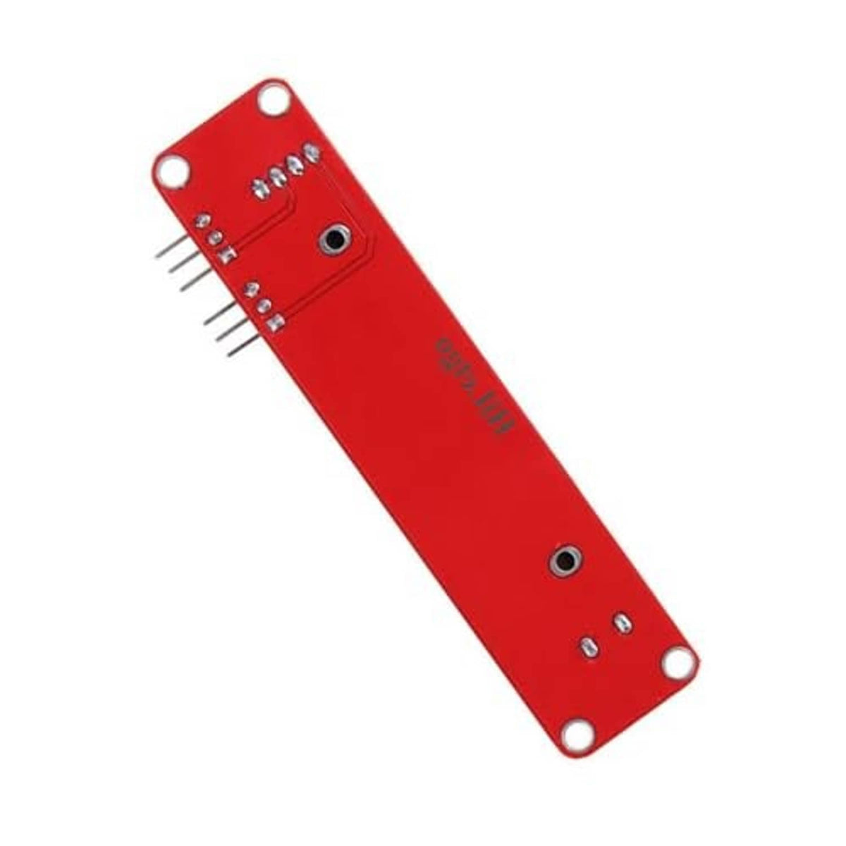 Slide potentiometer module PCB with mounting holes and pin header on red board