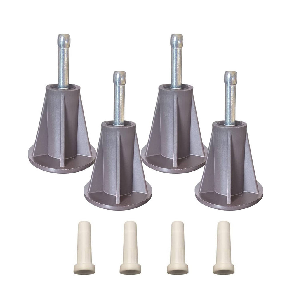 4 bed frame feet with steel stems plus 4 light plastic inserts
