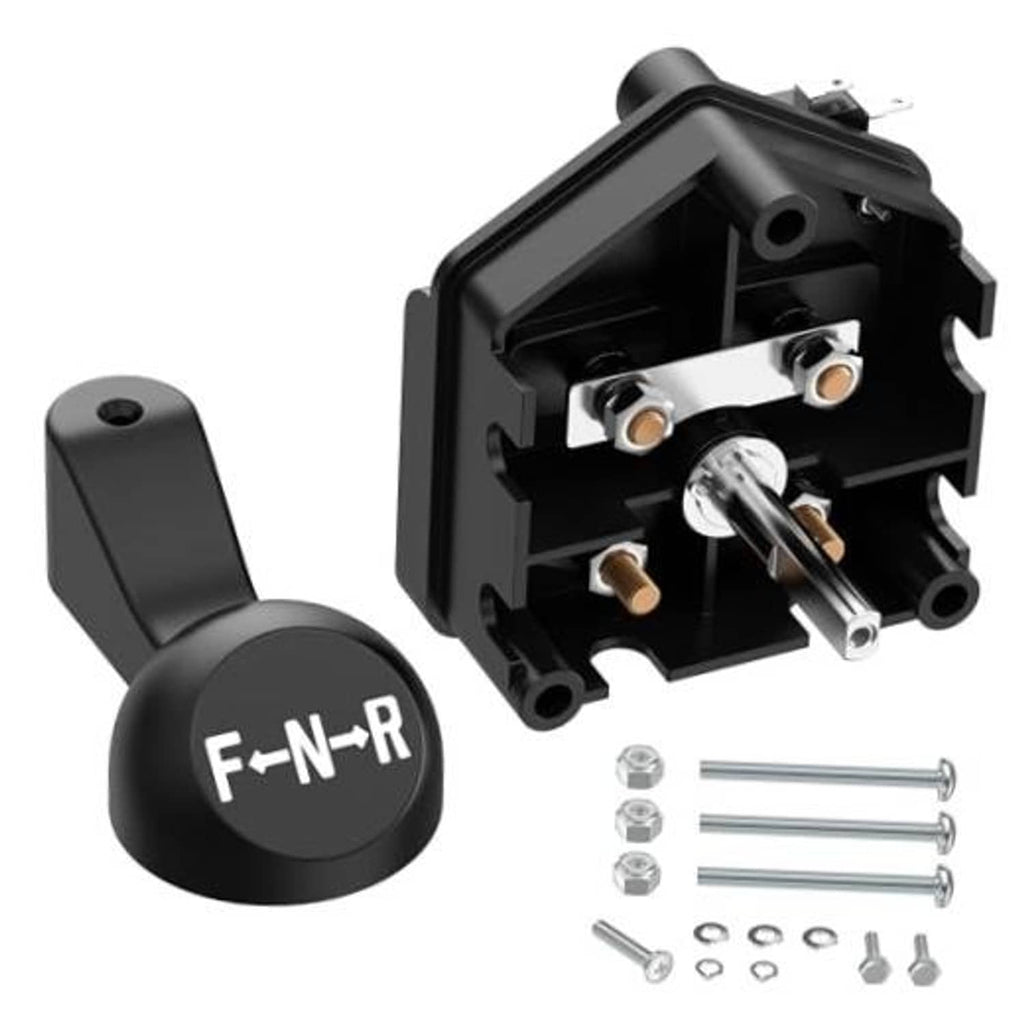 Golf cart forward/reverse switch with black handle labeled F-N-R, mounting hardware included