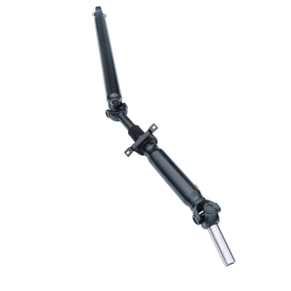 Rear driveshaft prop shaft assembly, black shaft with U-joint and silver end yoke