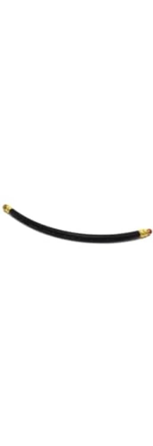 Curved black air hose with brass fittings at both ends