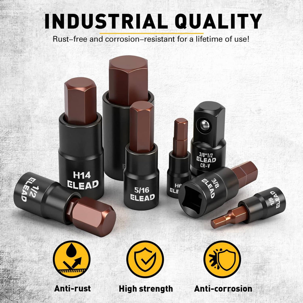 Hex bit sockets set with copper hex bits and black socket adapters