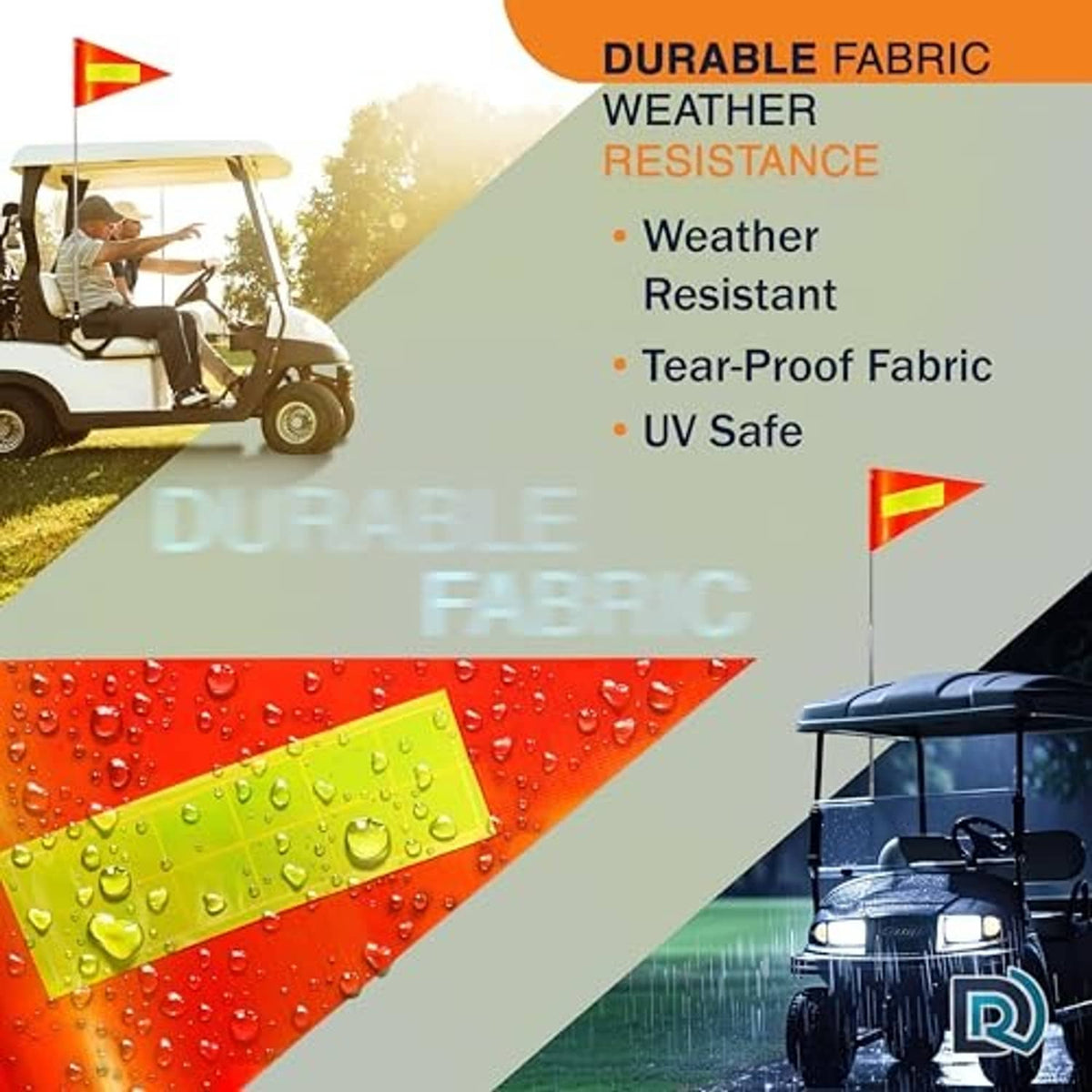Durable orange safety flag with reflective strip on telescoping pole for outdoor weather