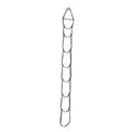 Rope ladder with 8 black webbing loops and top hanging ring, tree stand steps
