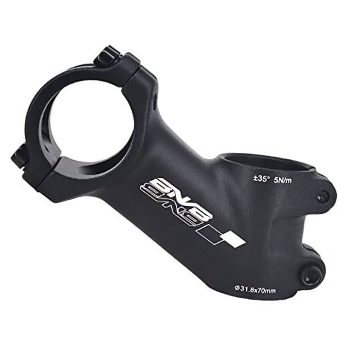Black 35° bike handlebar riser stem, 31.8mm clamp, 70mm length