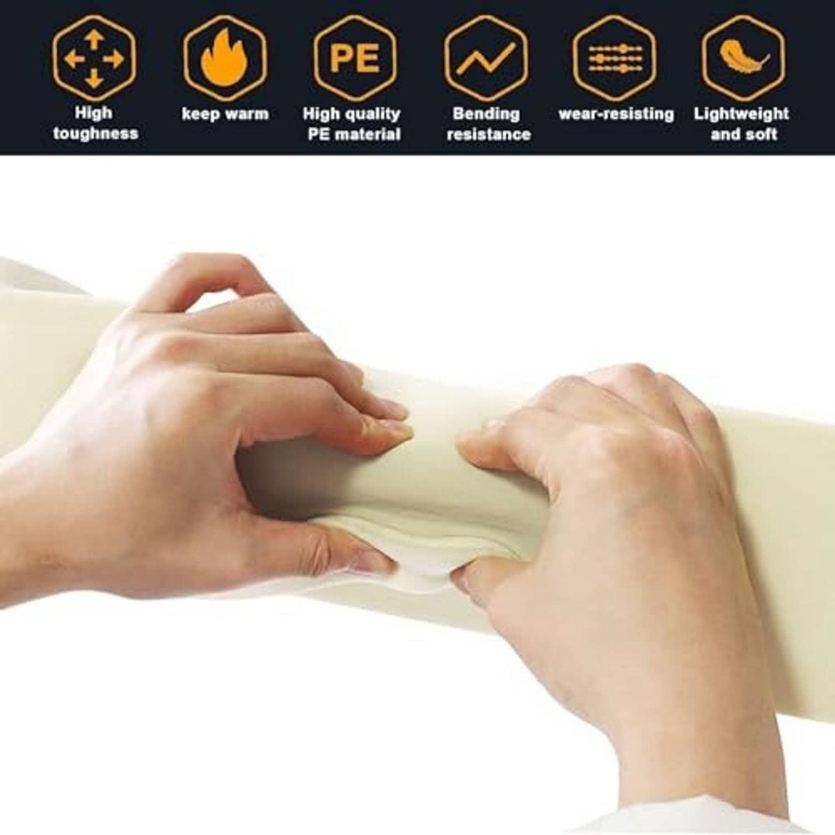 Cream foam cushion insert being fitted by hands