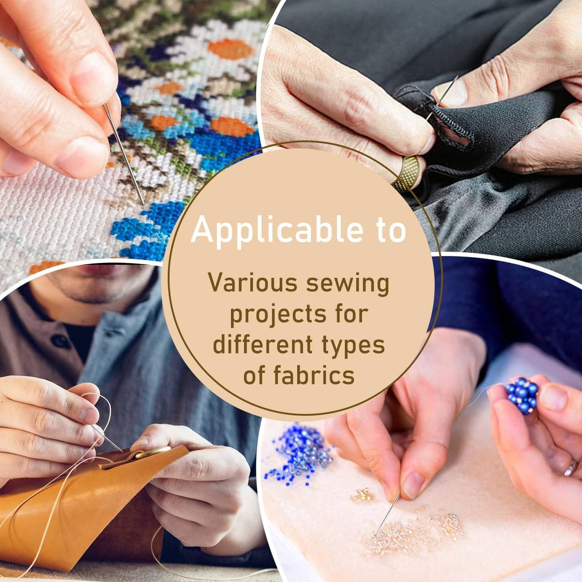 Tailoring sewing with large-eye needles, silvery metal needles and thread