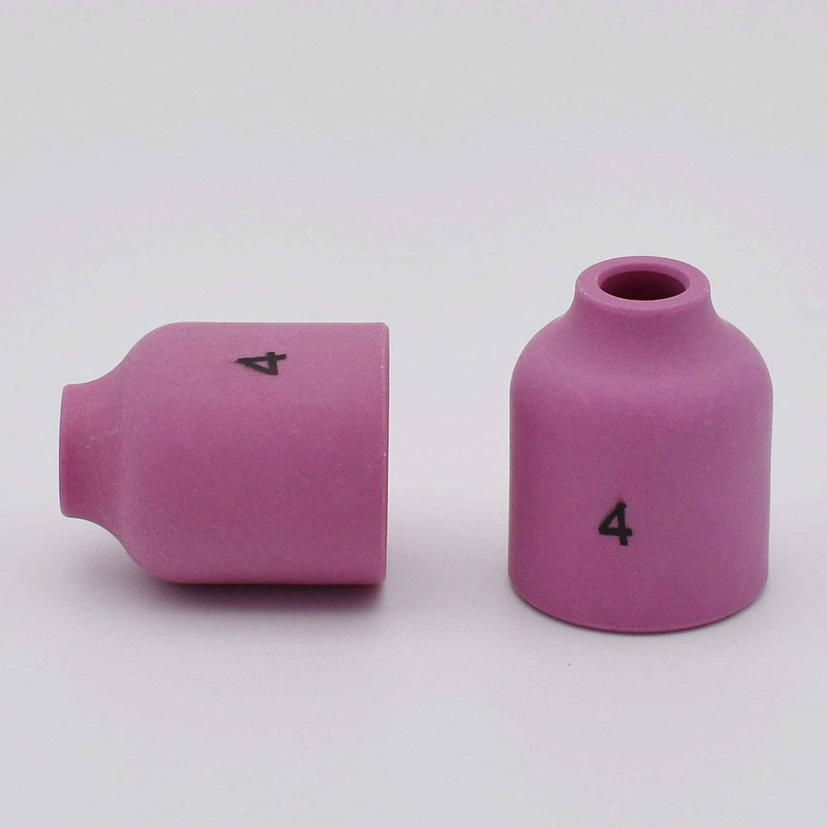 Purple ceramic gas lens nozzle cup shown side and front; marked 4