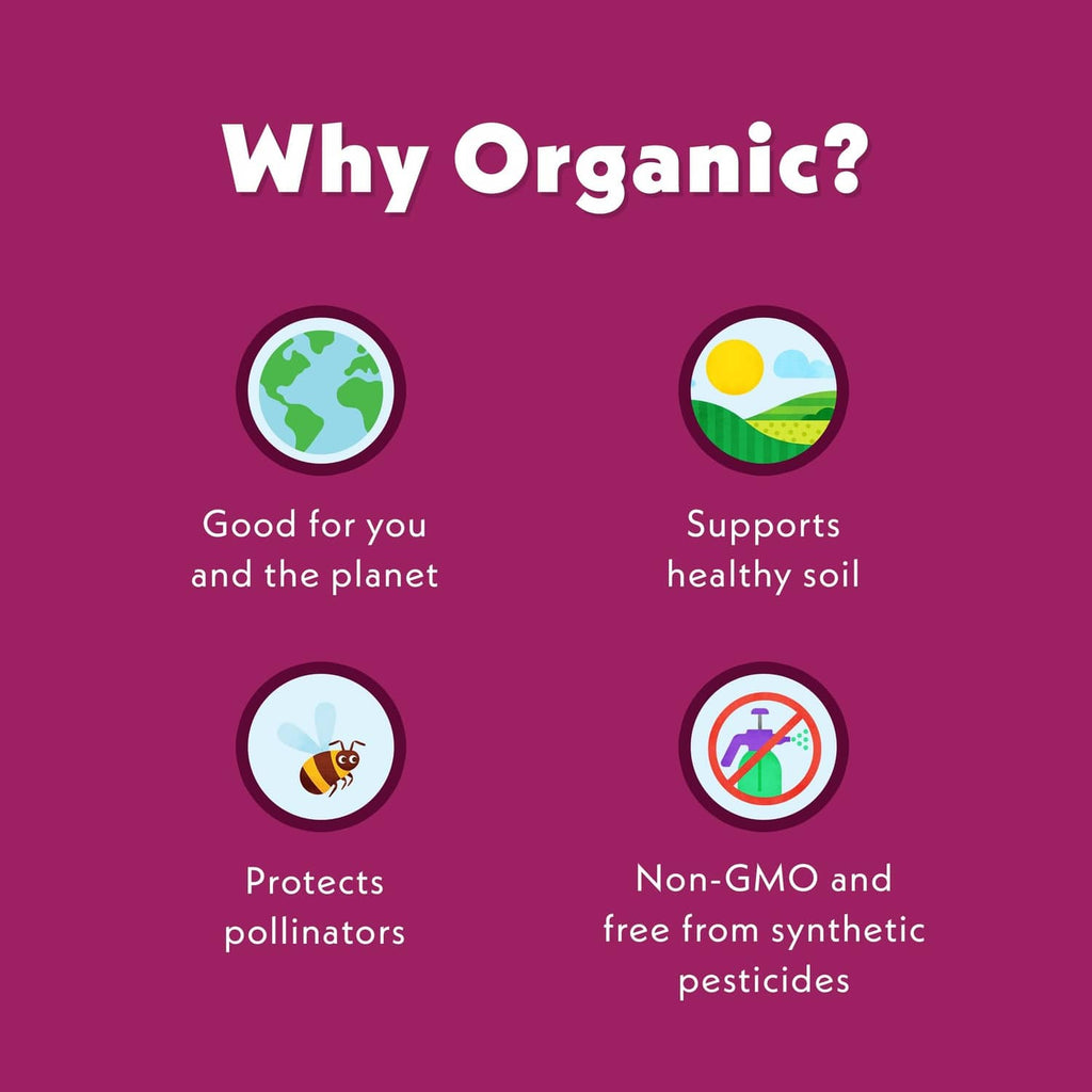 Why Organic? panel for organic coconut melts, non-GMO, no synthetic pesticides