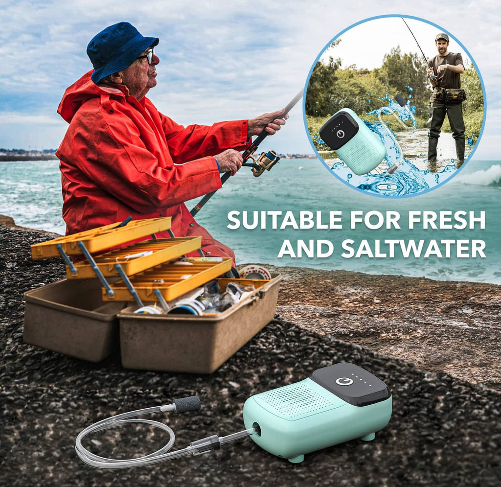 Mint rechargeable aquarium air pump with clear airline hose and nozzle