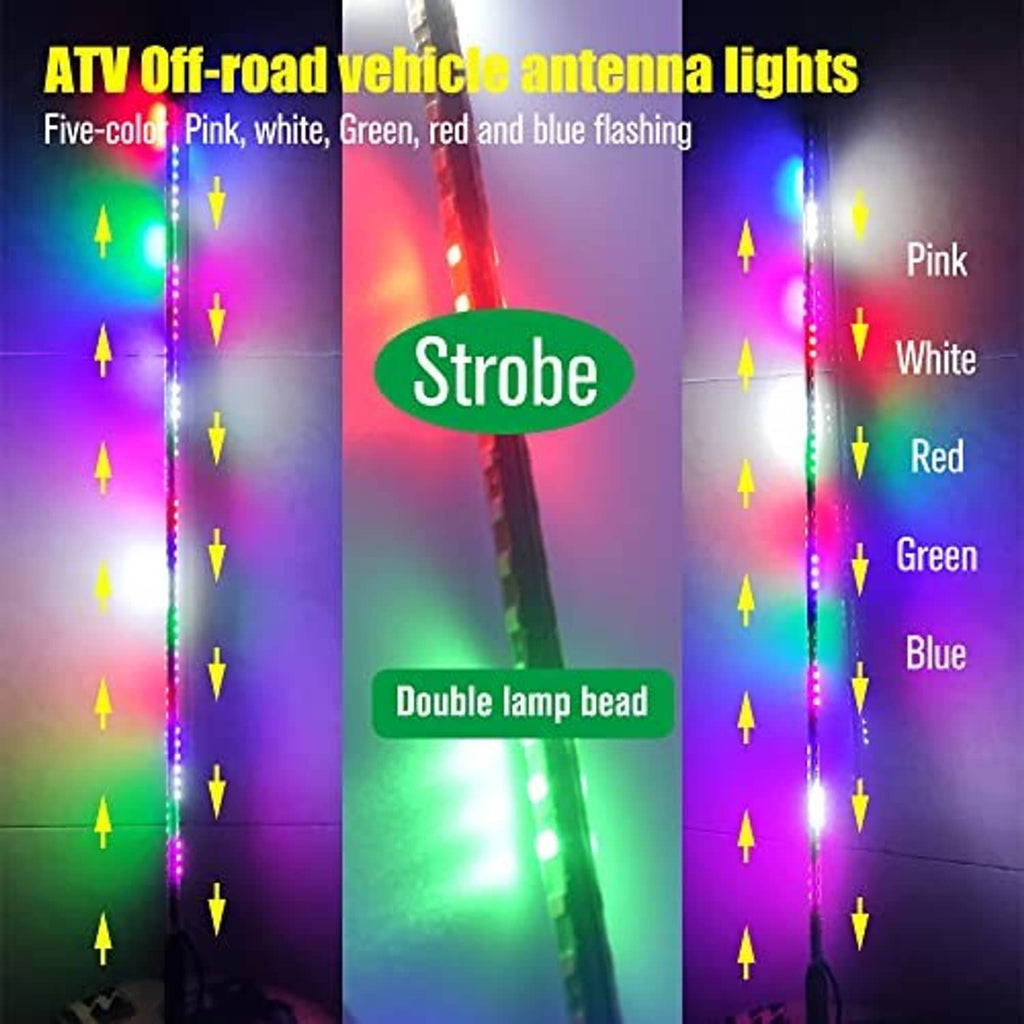 LED whip light set with multicolor strobe glow and dual lamp heads