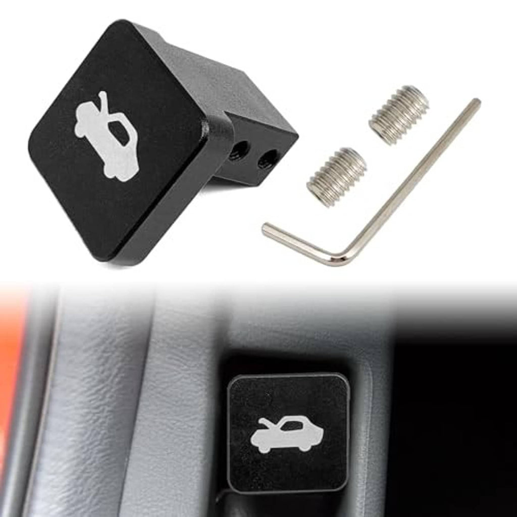 Black hood latch release handle kit shown near a vehicle latch button with wrench icon.