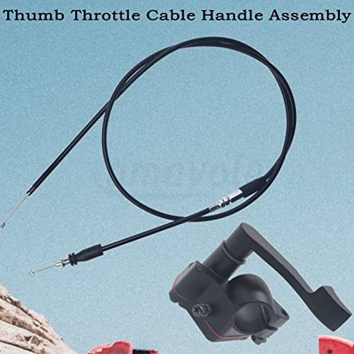 Thumb throttle cable handle assembly with black cables and metal cable adjuster ends