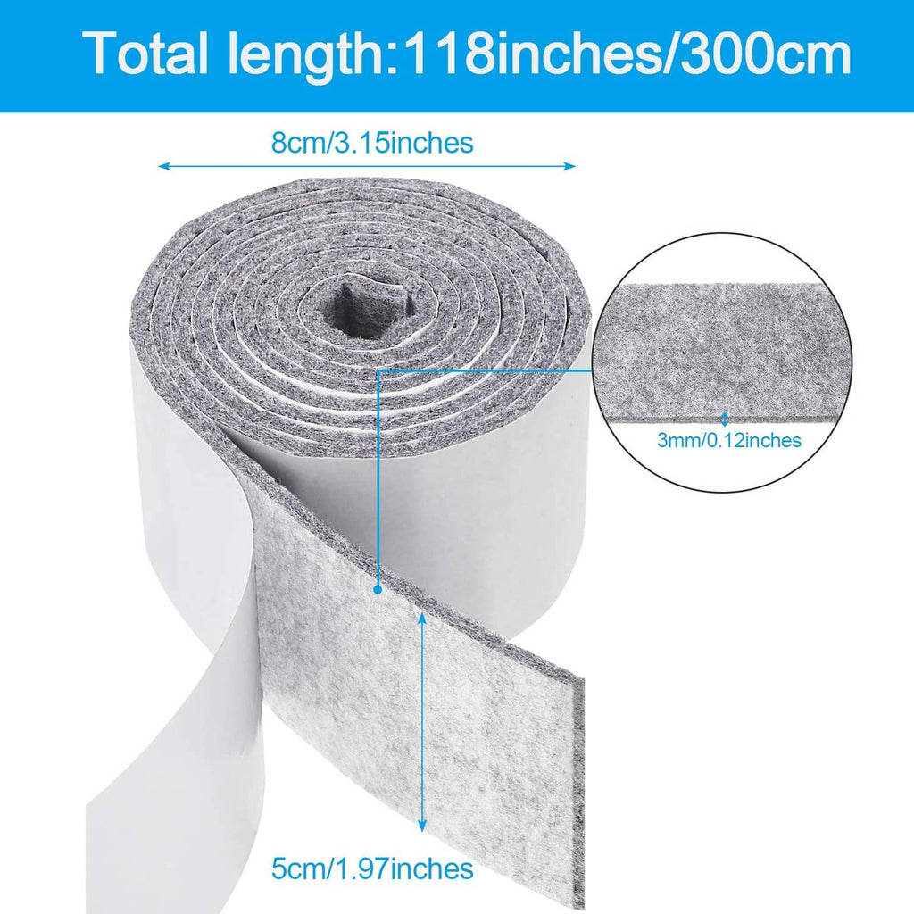 Light grey felt roll and straight strip, self-adhesive backing