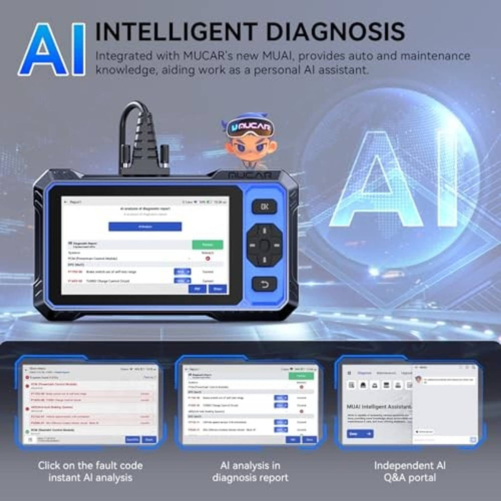 OBD2 diagnostic scanner with bright touchscreen interface and right-side control buttons