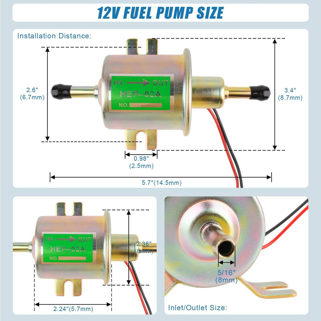 12V low-pressure electric fuel transfer pump with IN/OUT ports and mounting bracket