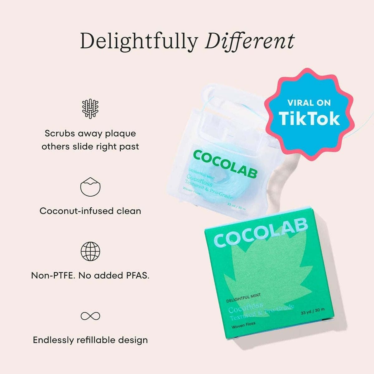 COCOLAB woven dental floss packs in green and blue with refillable case.