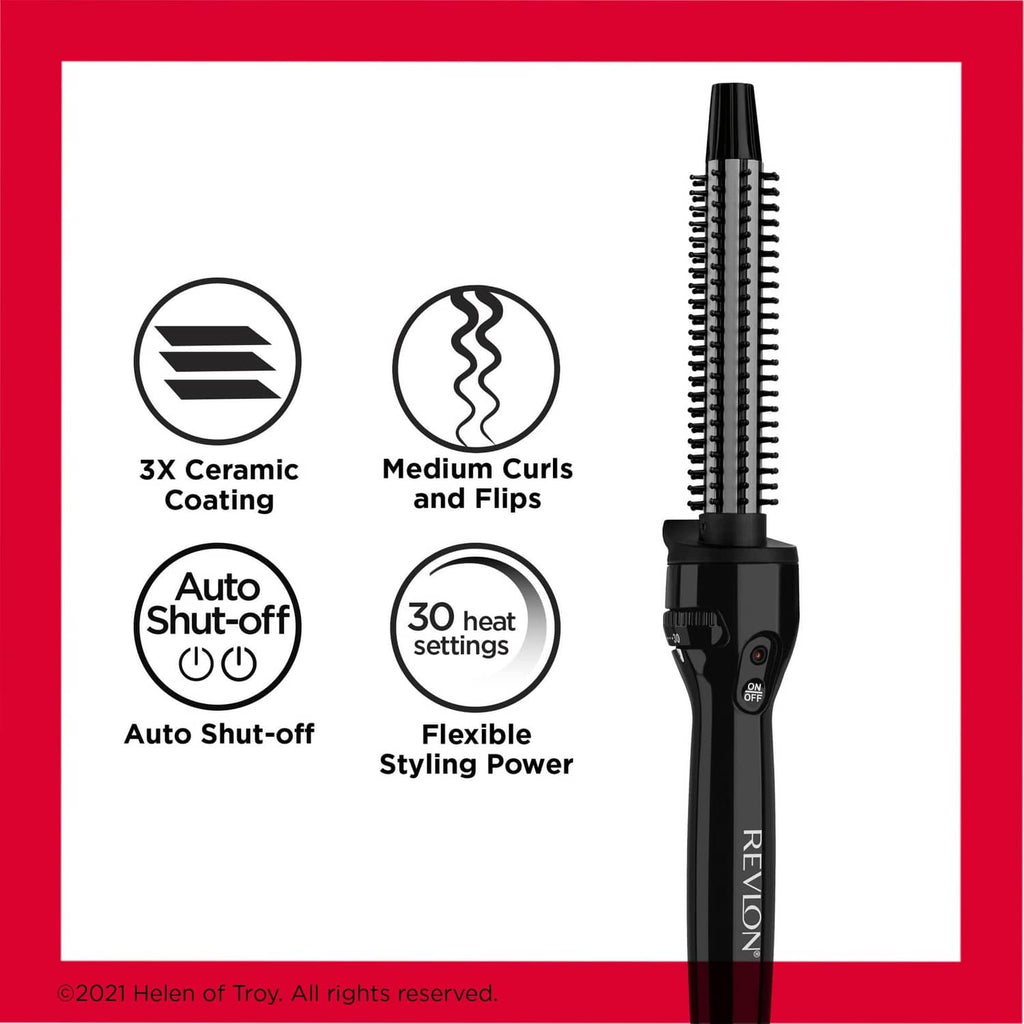 Black curling brush iron with multiple bristles and 30 heat settings view