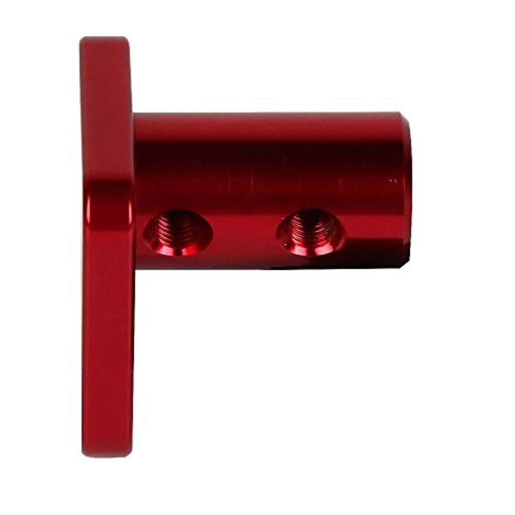 Red latch handle mounting bar with two threaded holes and central screw opening