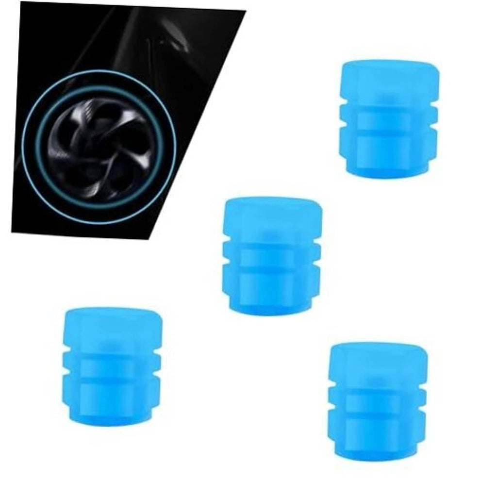 Blue glow valve stem dust caps, set of four