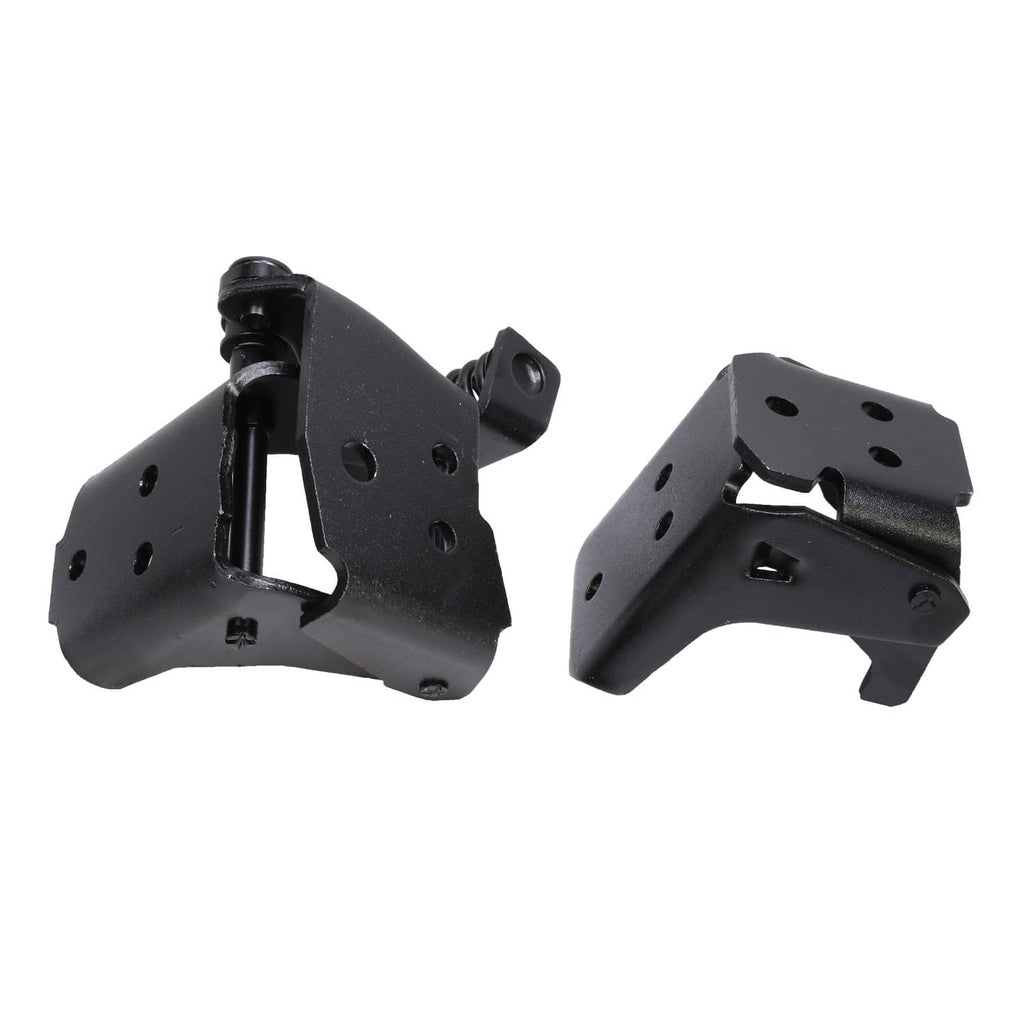 Black steel door hinge set with spring and mounting holes, driver side upper/lower style
