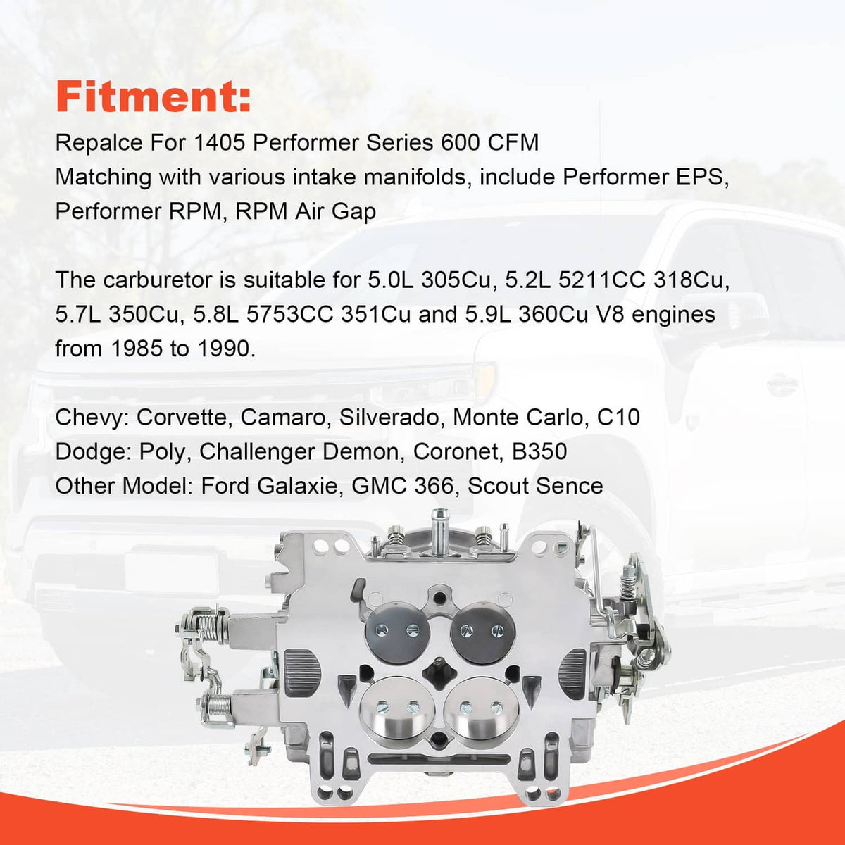 Carburetor assembly with four-port layout and central air horn with fittings