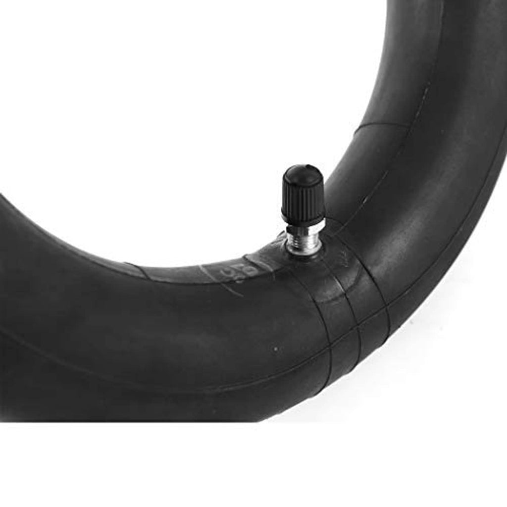 Black inner tube with metal valve stem and threaded cap