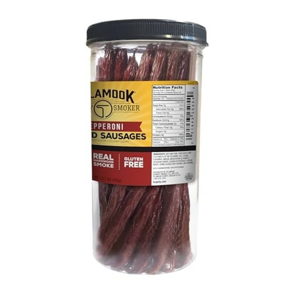 Tillamook Country Smoker pepperoni smoked sausages jar, back label with nutrition facts