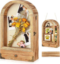 Large arched shadow box display case with linen back, acrylic cover, and photo cards