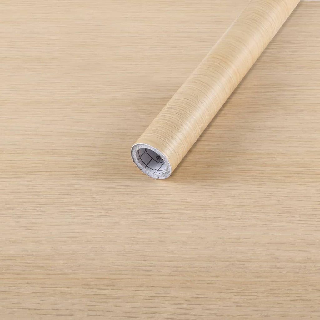 Peel-and-stick light oak woodgrain contact paper roll with horizontal wood lines