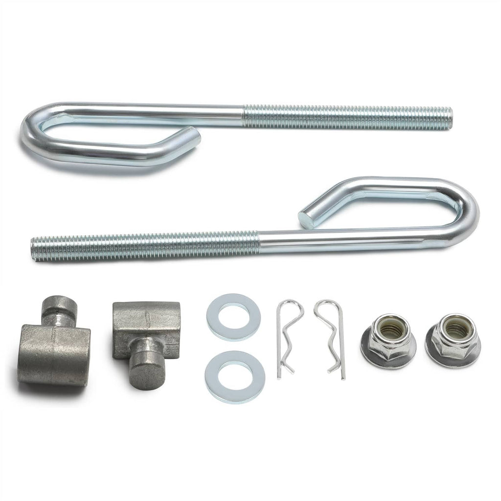 Deck lift bolt nut hardware set with two U-bolts, nuts, washers, cotter pins