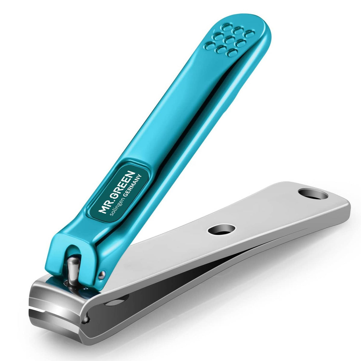 MR.GREEN curved-blade nail clippers with medium-blue handle and silver cutting head