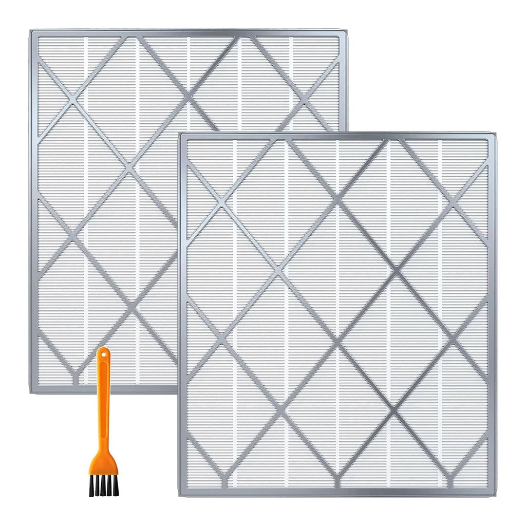 2-pack HEPA replacement filters with included orange cleaning brush