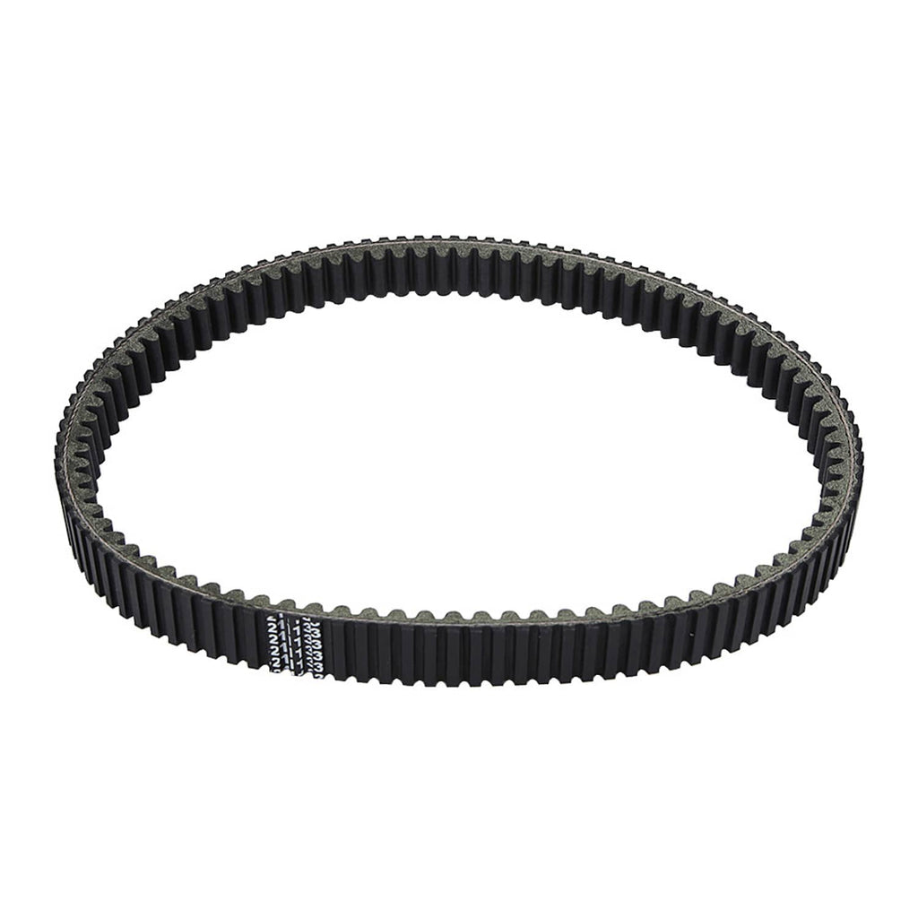 Black toothed drive belt loop with small printed part markings