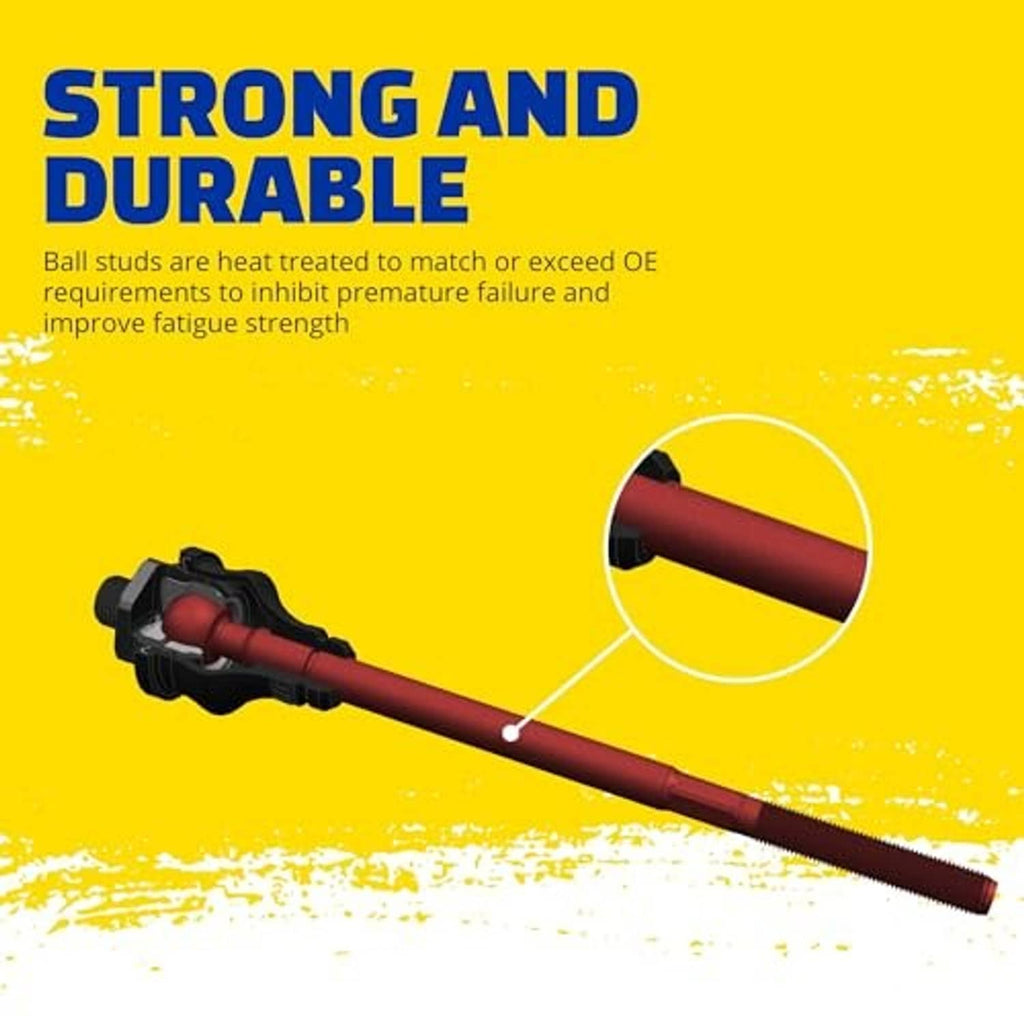 Front upper suspension ball joint with red shaft and rubber housing, product diagram